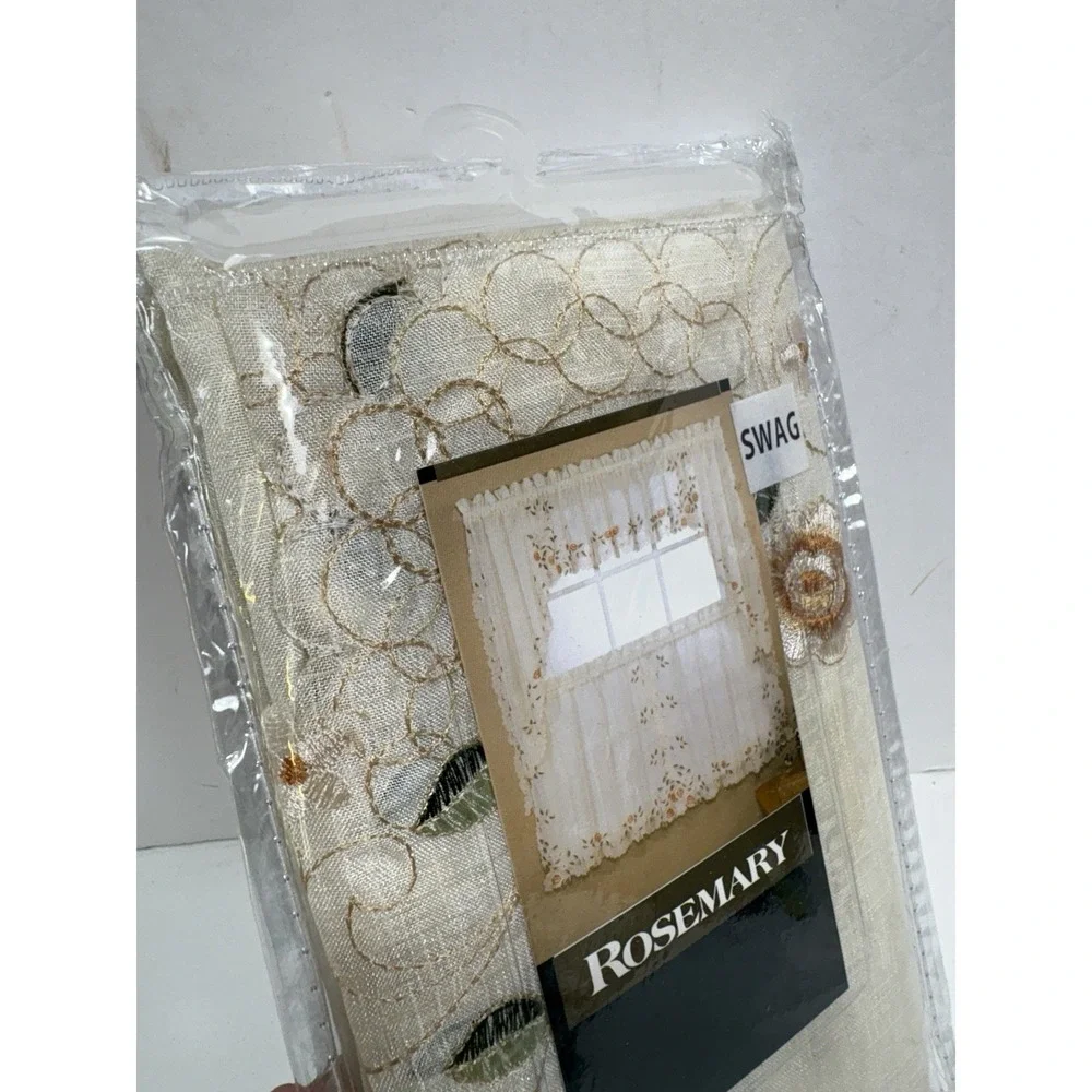 Rosemary‎ Swag Floral Embroidered Linen Kitchen Swag Curtain 58